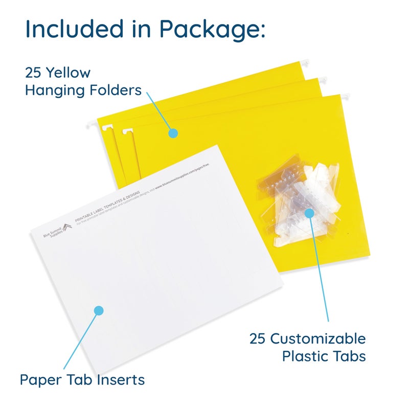 Blue Summit Supplies أقلام الملفات المعلقة من بلو سُمِت، 25 ملف معزز معلق، مصممة للاستخدام في المنزل والمكتب، تنظيم ملفات ملون، حجم رسالة، أصفر، 25 عبوة - Image 2